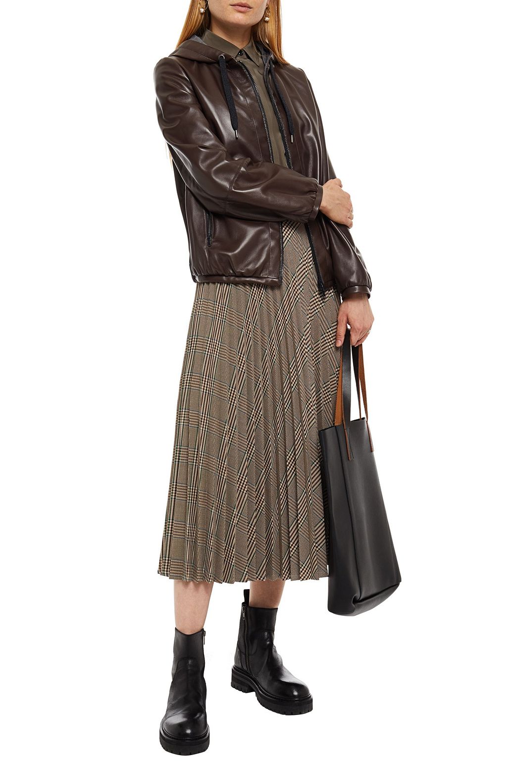 BRUNELLO CUCINELLI Bead-embellished leather hooded jacket