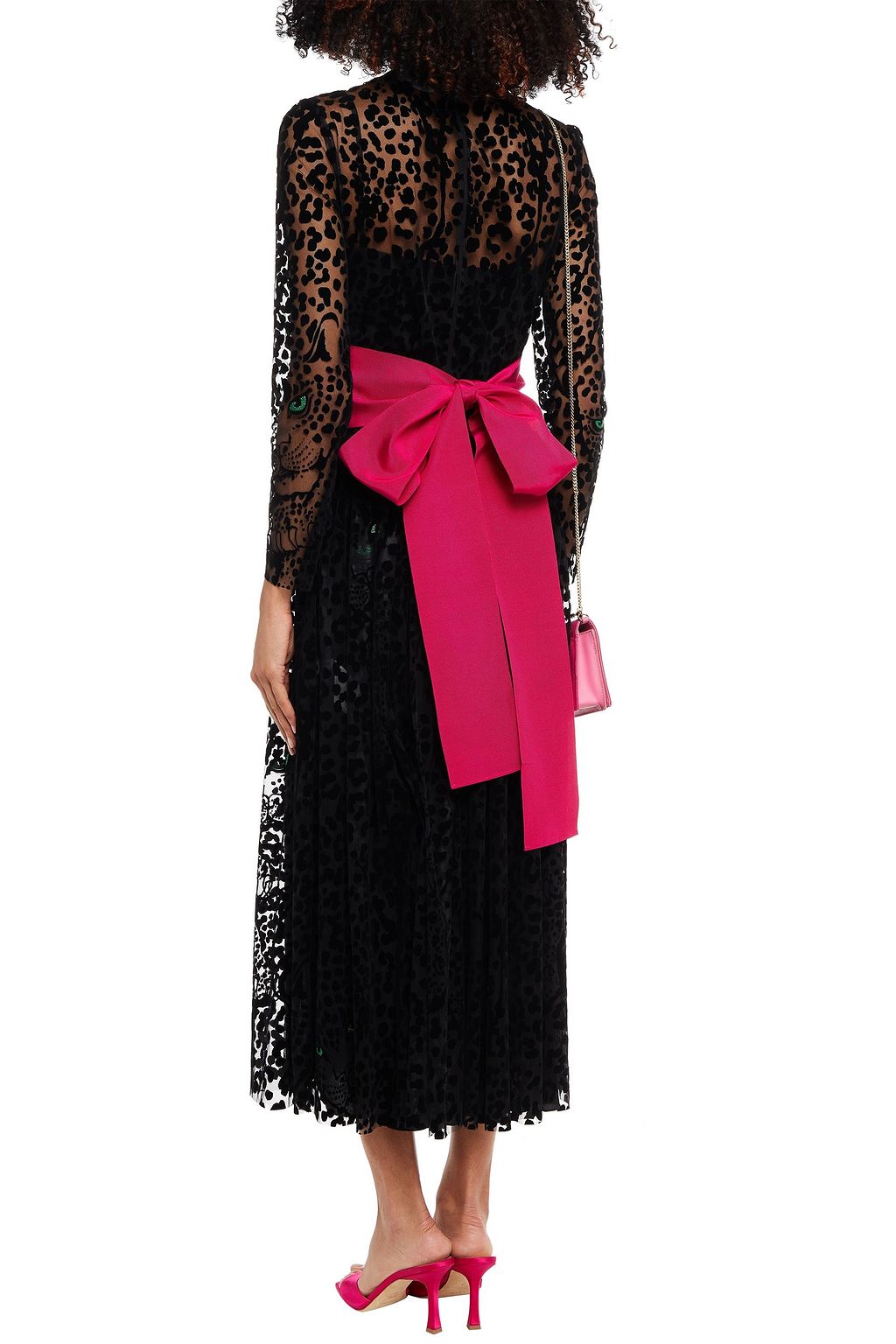 REDVALENTINO Belted flocked tulle midi dress