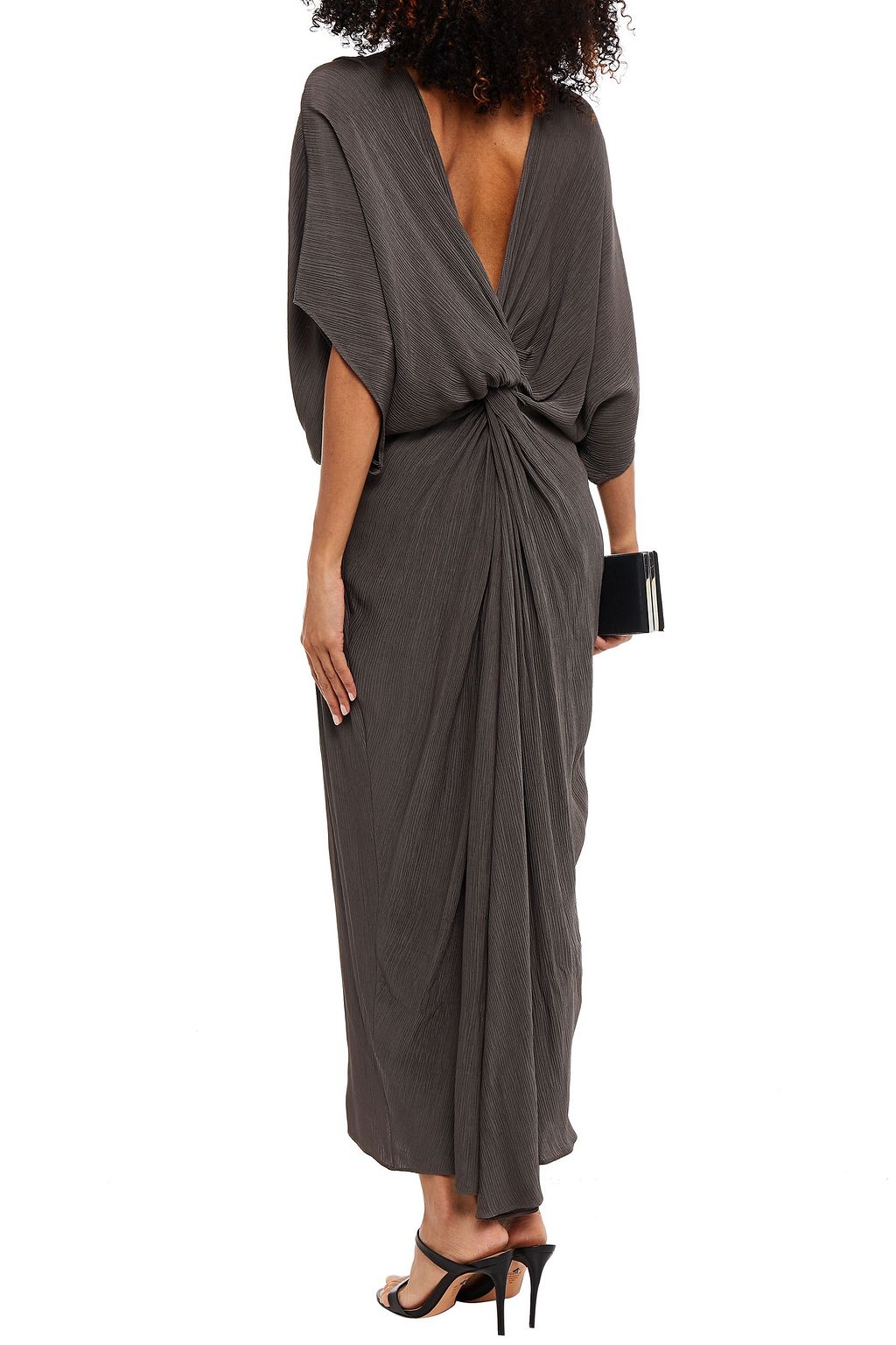 DEVEAUX Ava ruched plissé satin-crepe midi dress