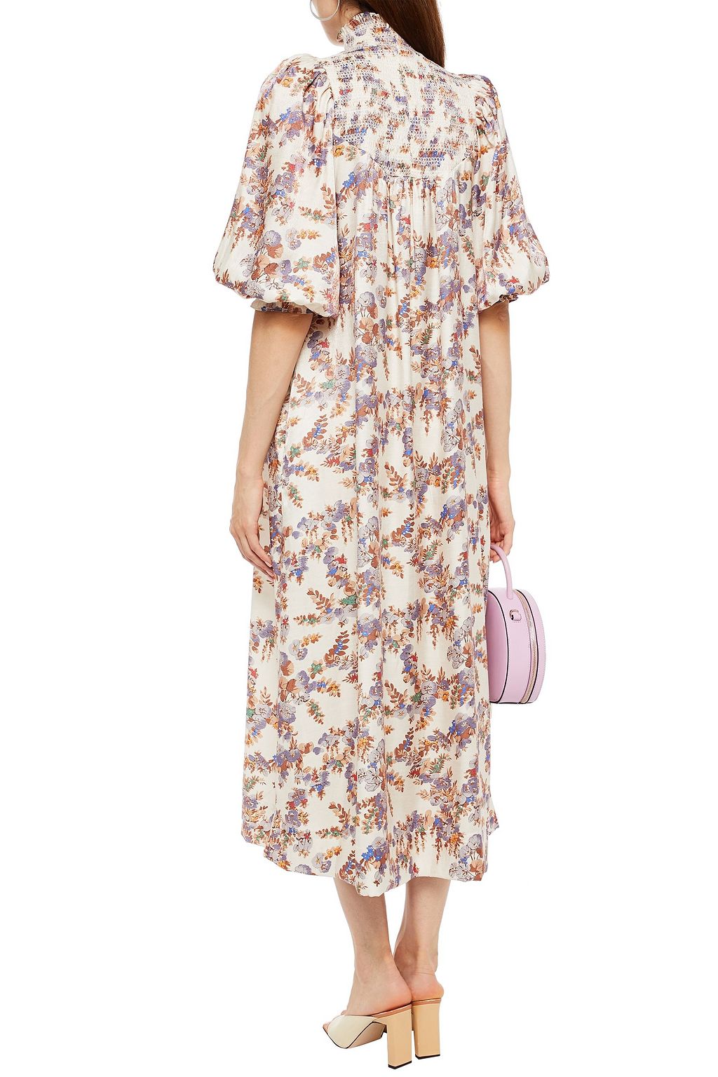 BYTIMO Gathered smocked floral-print woven midi dress