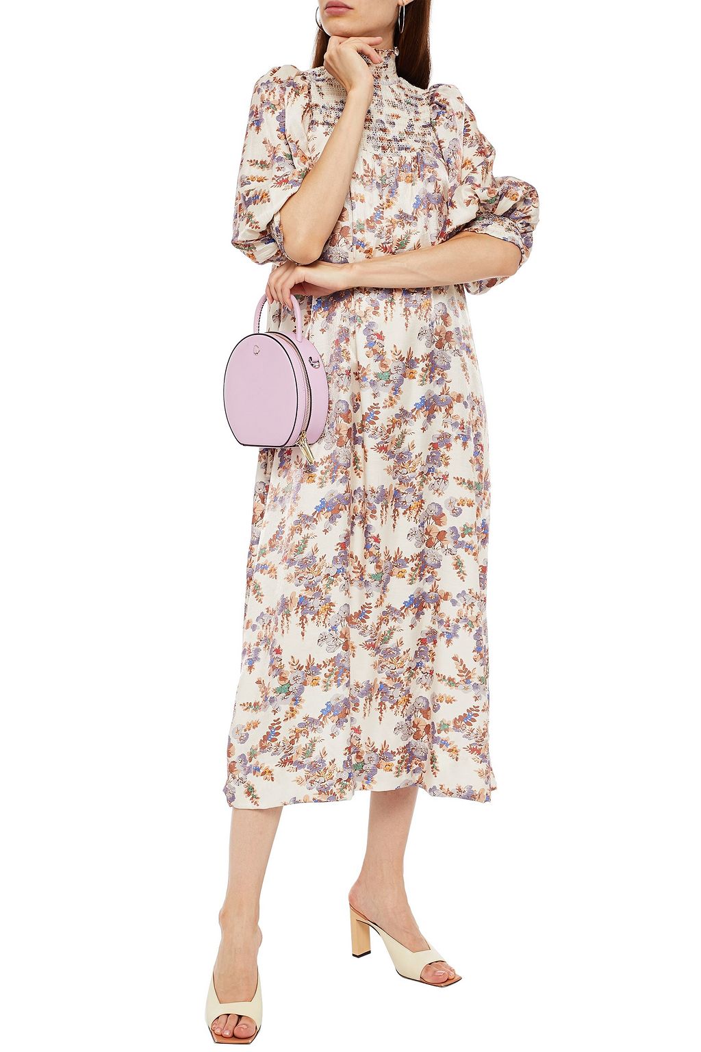 BYTIMO Gathered smocked floral-print woven midi dress
