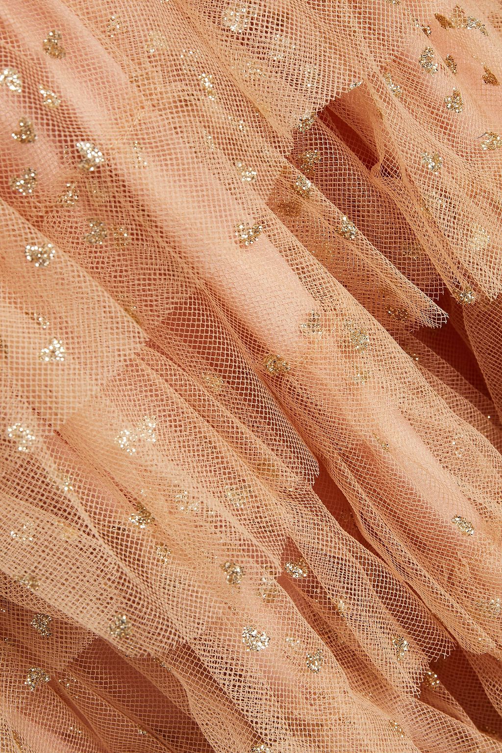 REDVALENTINO One-shoulder tiered glittered tulle midi dress
