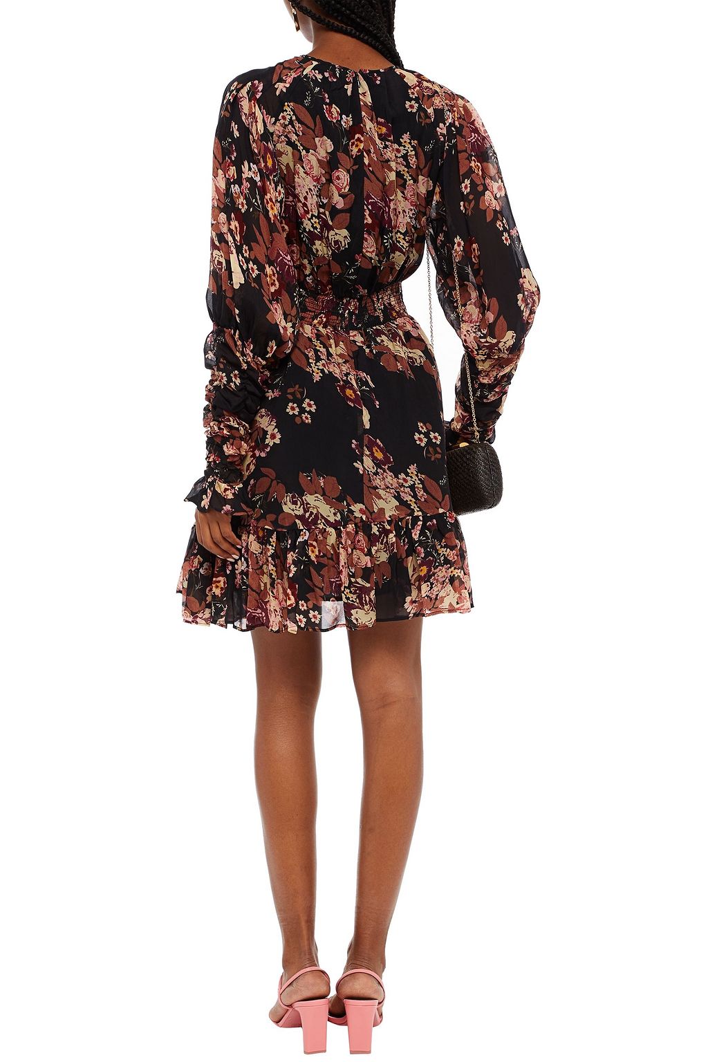 BYTIMO Gathered floral-print chiffon mini dress