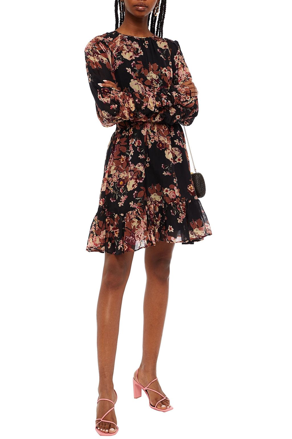 BYTIMO Gathered floral-print chiffon mini dress