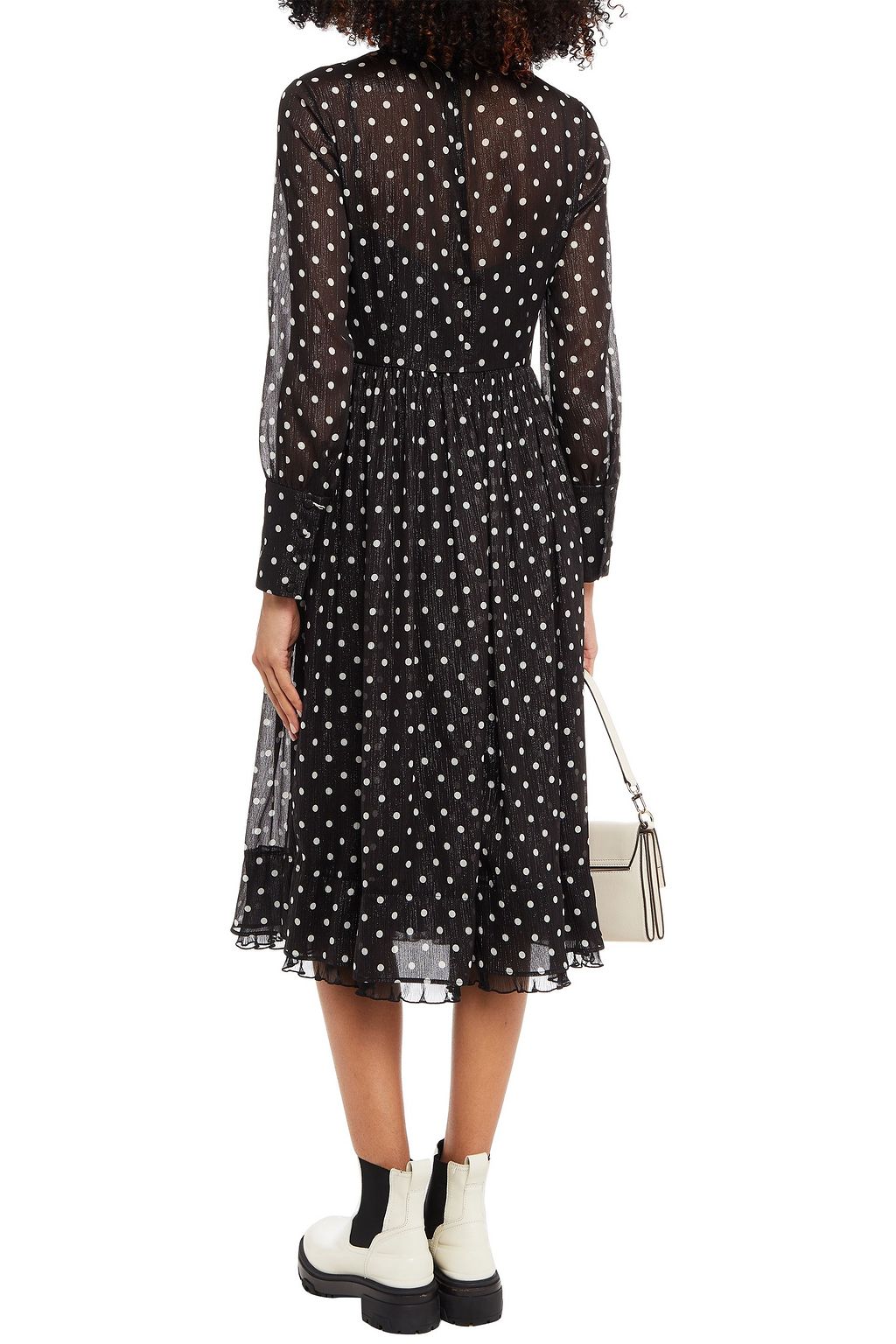 REDVALENTINO Gathered metallic polka-dot crepon midi dress