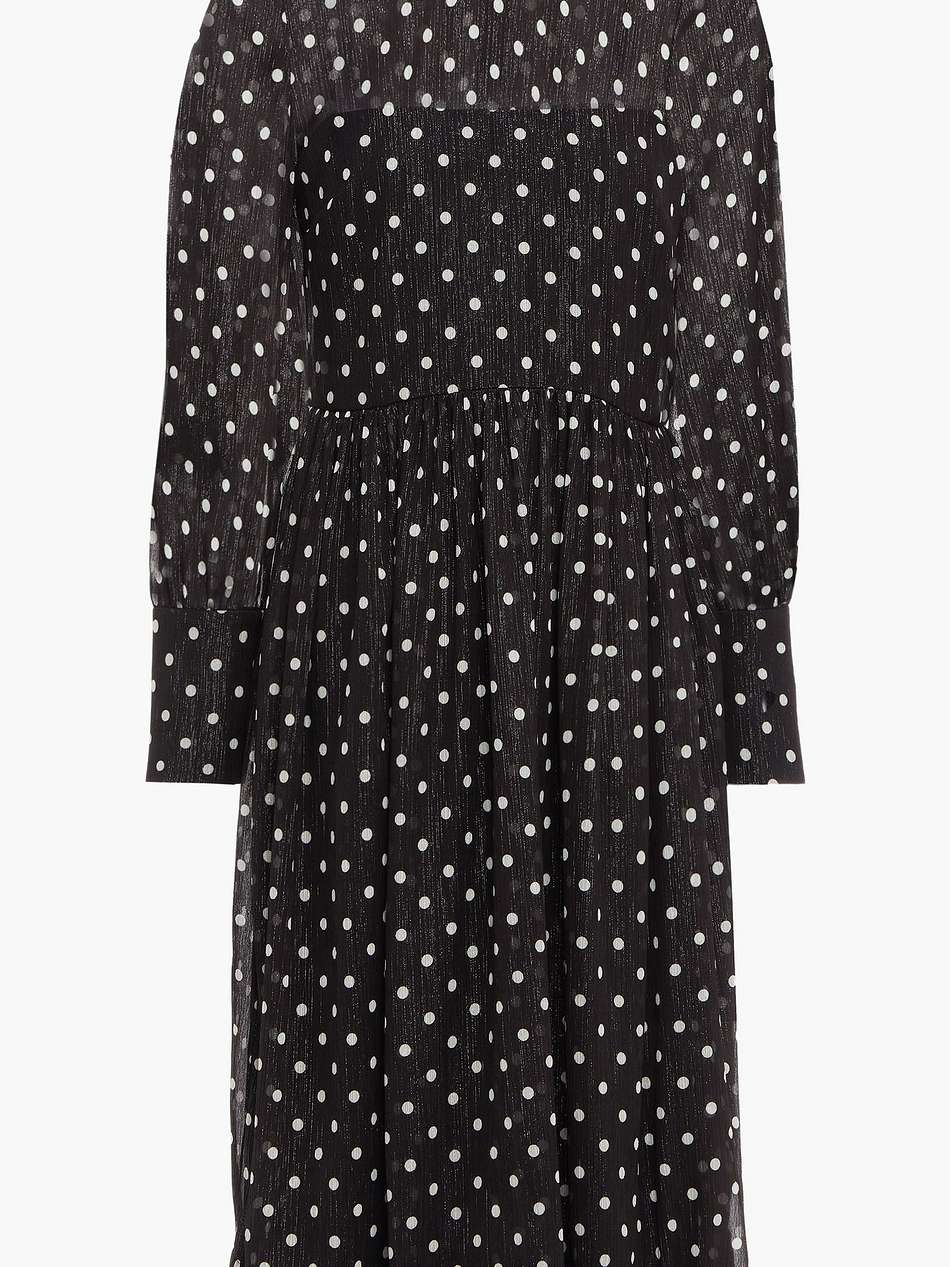 gathered metallic polka-dot crepon midi dress