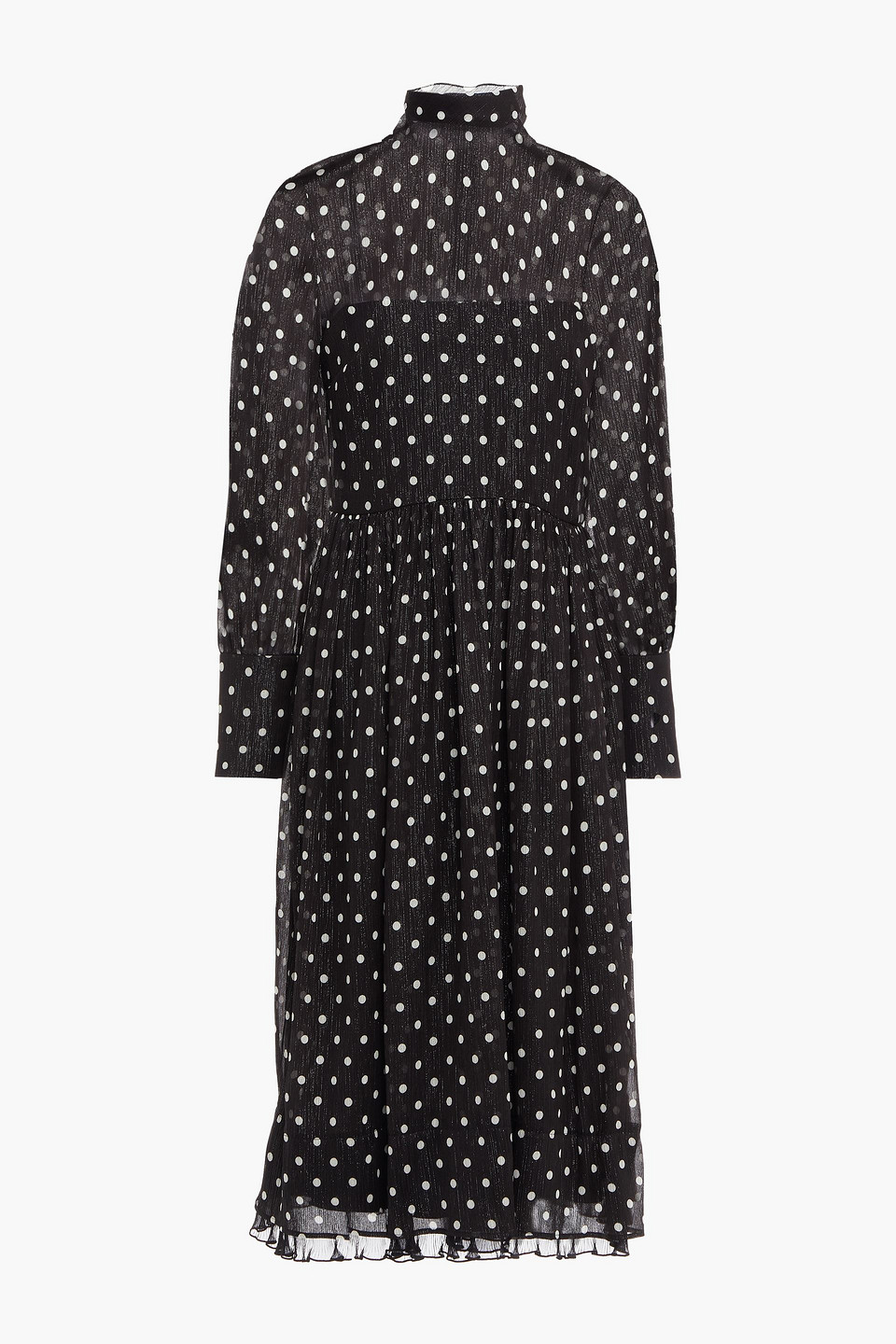 REDValentino - Gathered metallic polka-dot crepon midi dress - Black - IT 42