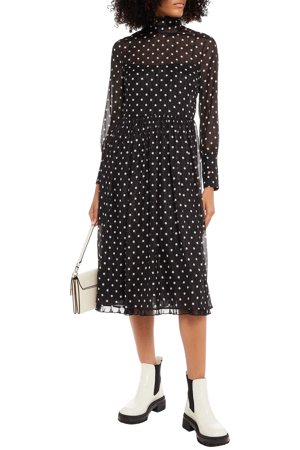 REDVALENTINO Gathered metallic polka-dot crepon midi dress