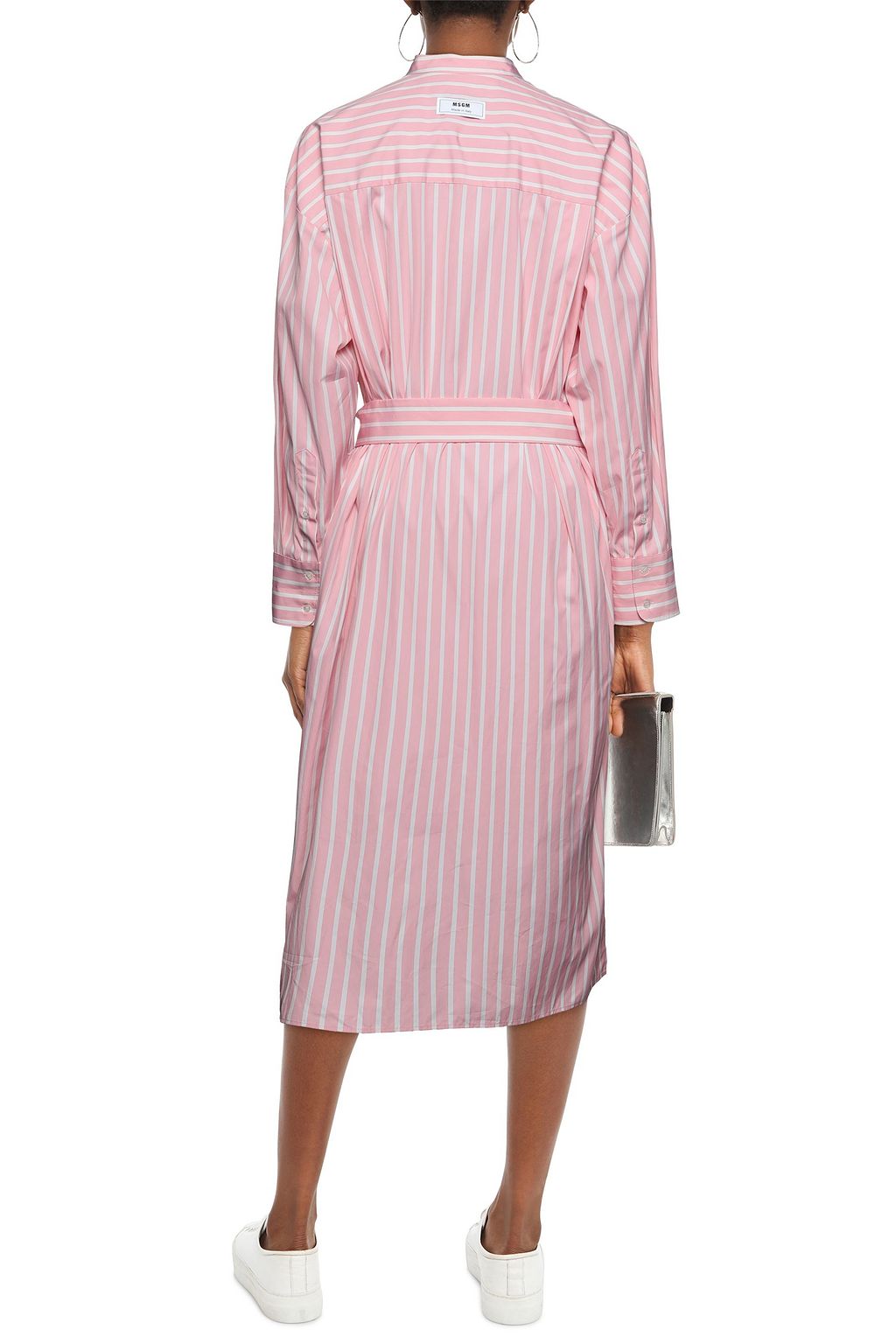 MSGM Belted striped cotton-poplin midi shirt dress