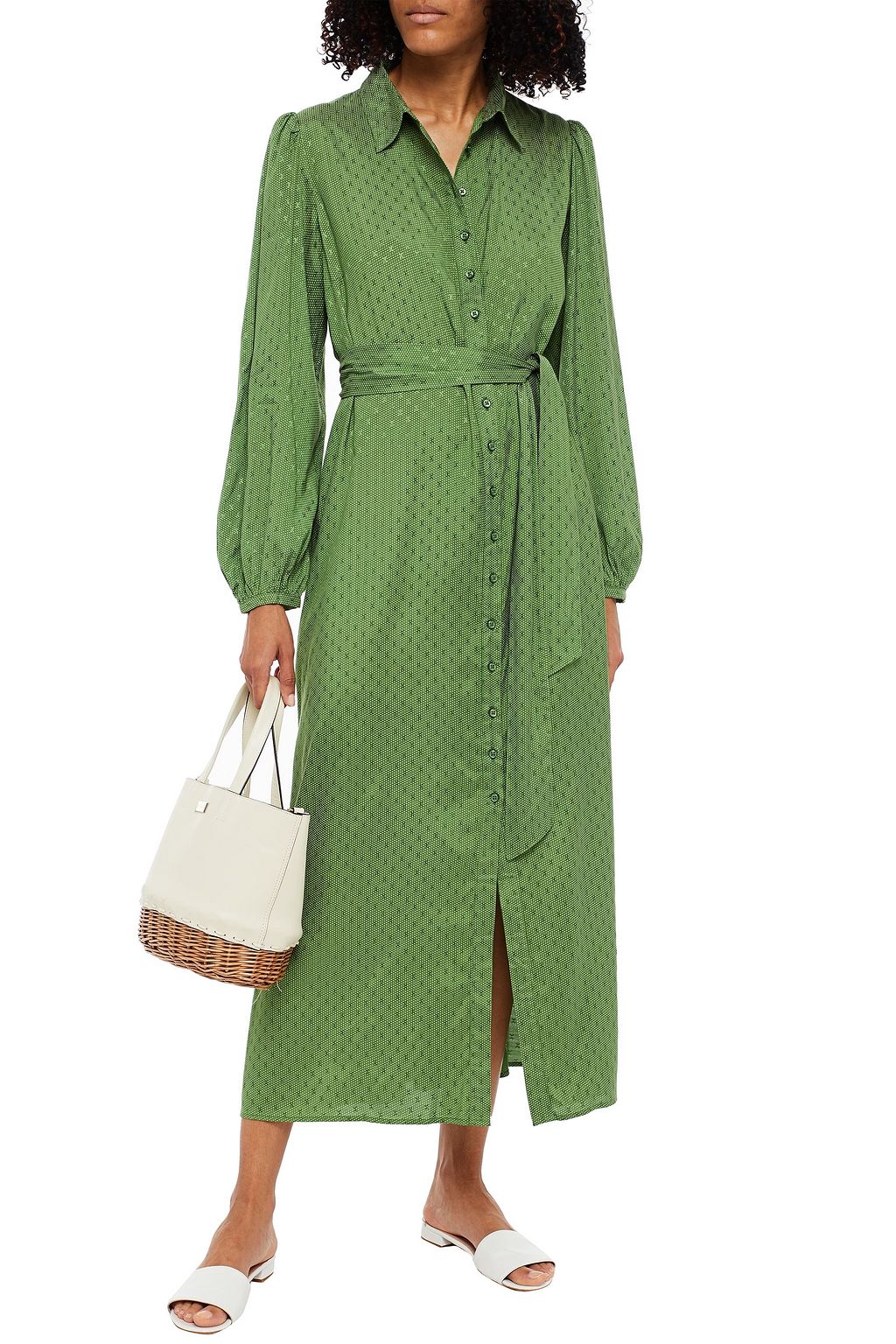 BYTIMO Belted jacquard midi shirt dress