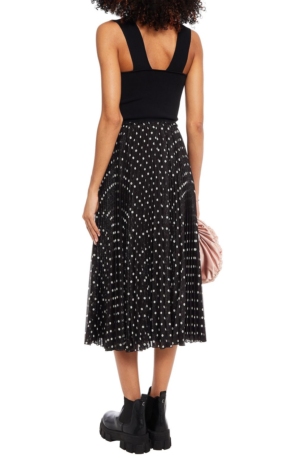 REDVALENTINO Pleated metallic polka-dot crepon midi skirt