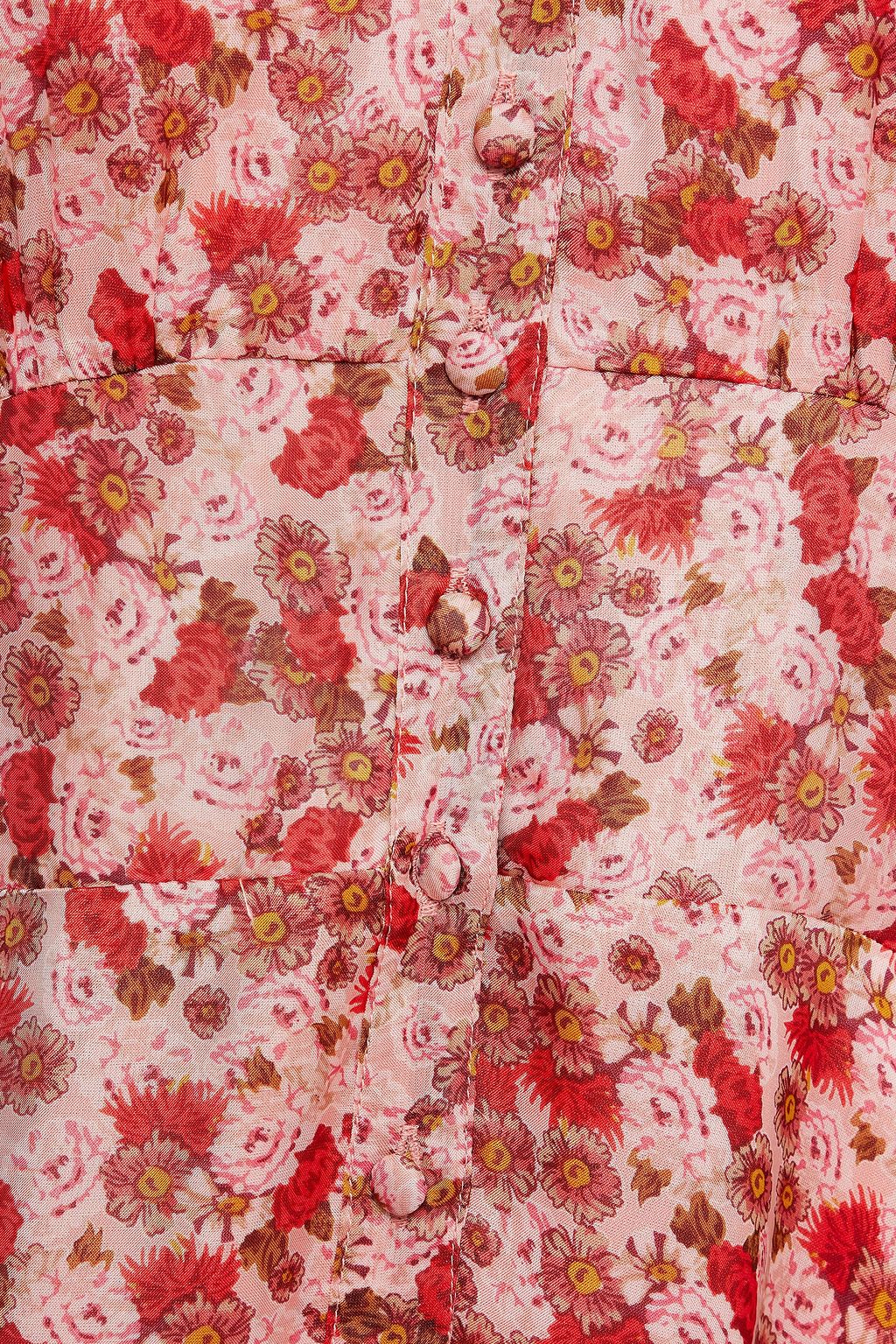 BYTIMO Shirred floral-print chiffon midi dress
