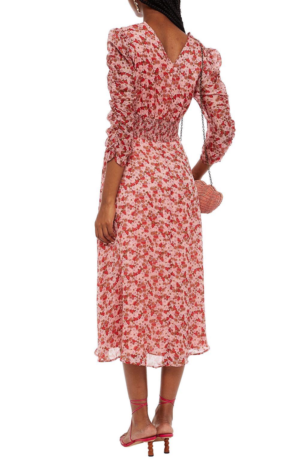 BYTIMO Shirred floral-print chiffon midi dress
