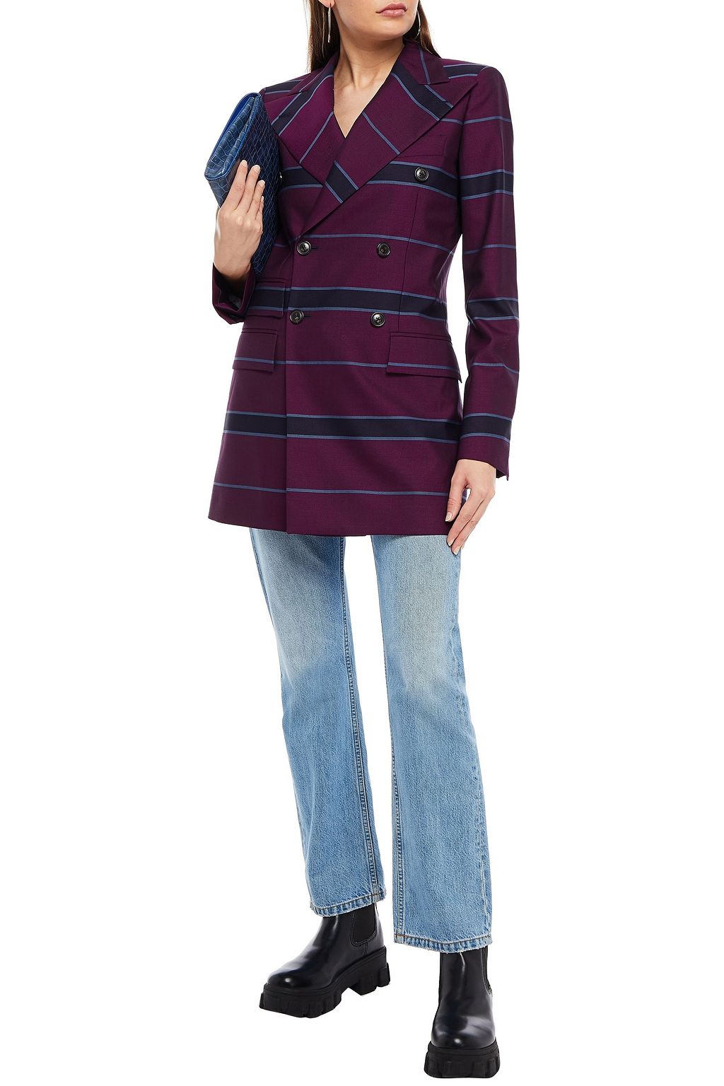 VIVIENNE WESTWOOD Double-breasted striped wool-twill blazer