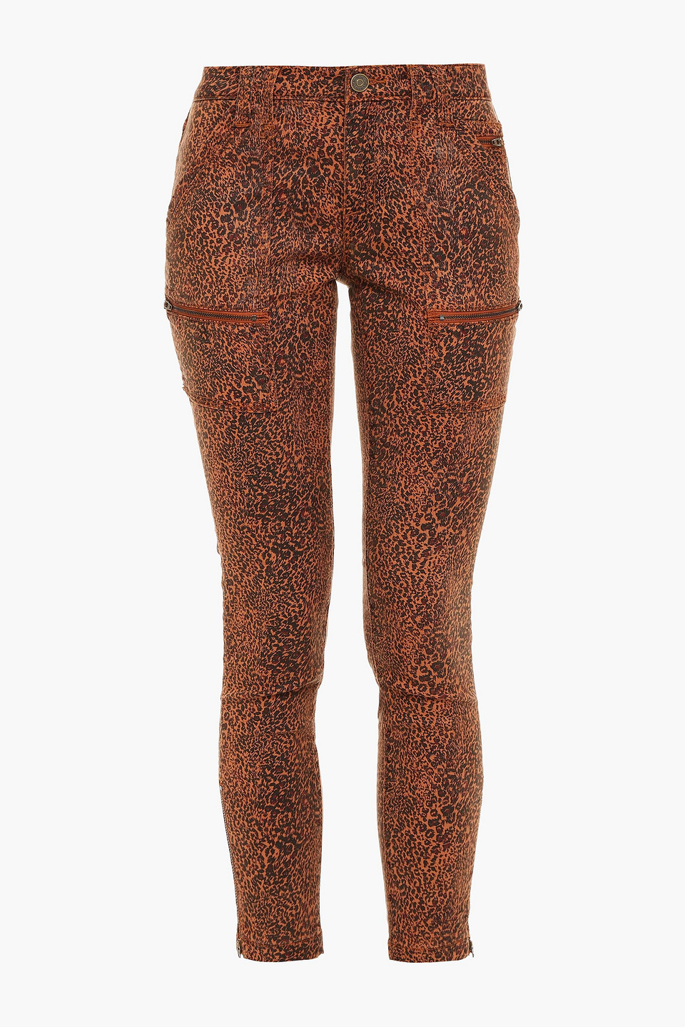 Joie Park moto-style cropped leopard-print cotton-blend twill skinny pants
