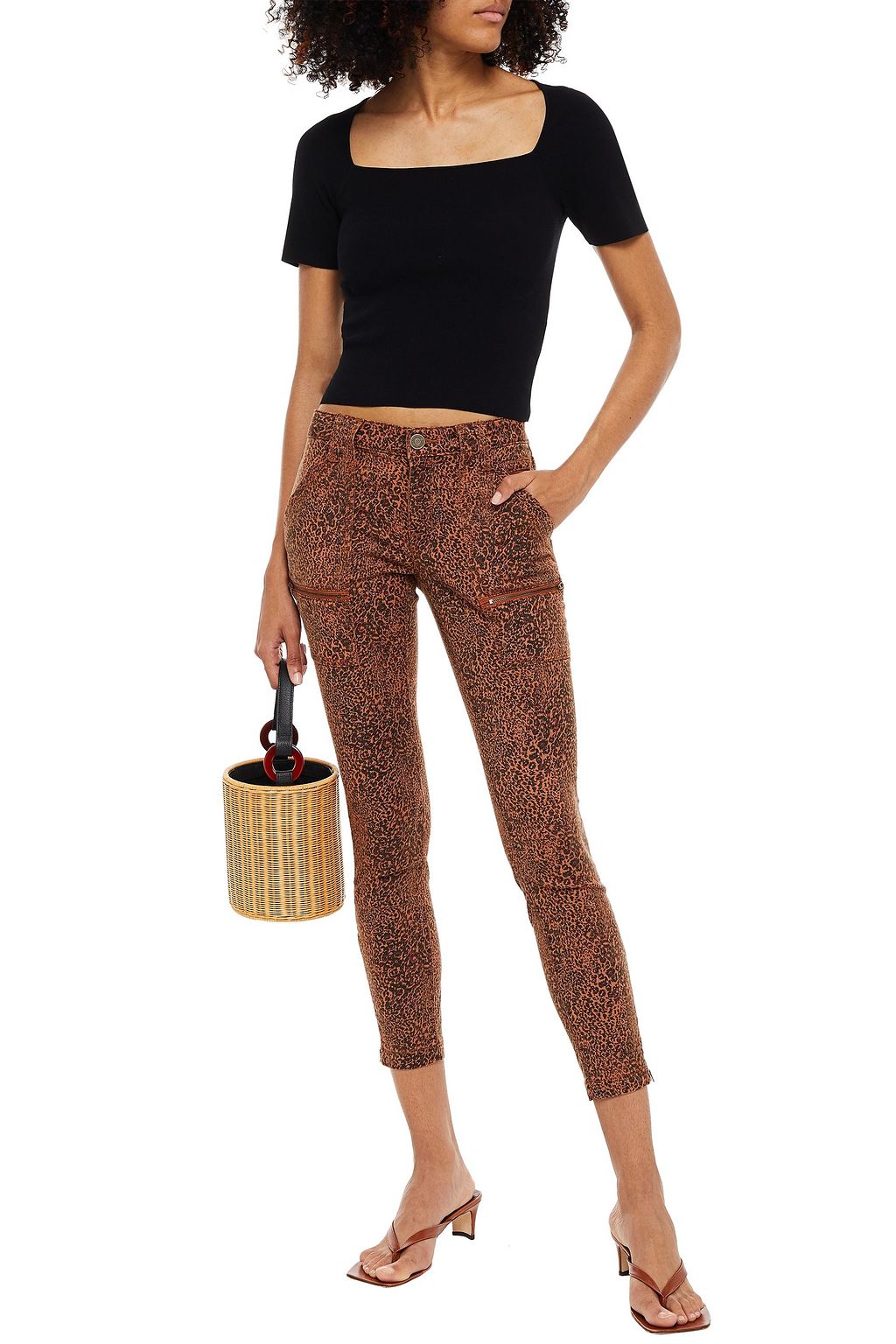 JOIE Park moto-style cropped leopard-print cotton-blend twill skinny pants