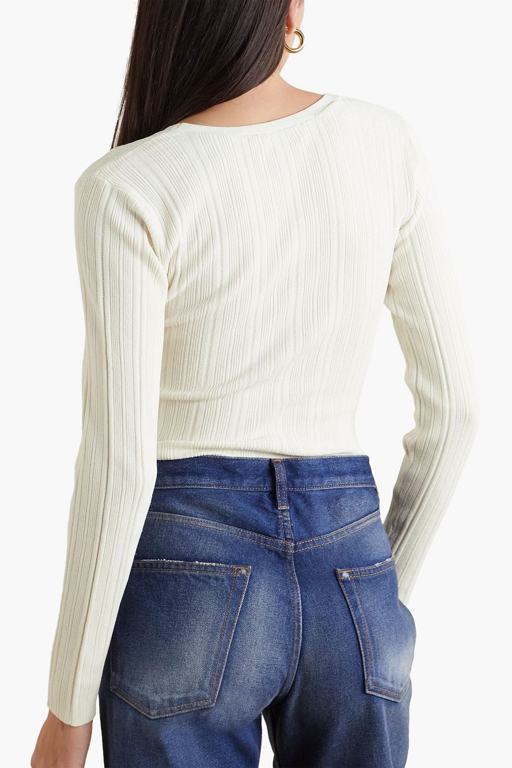 FRAME Twist-front ribbed jersey top