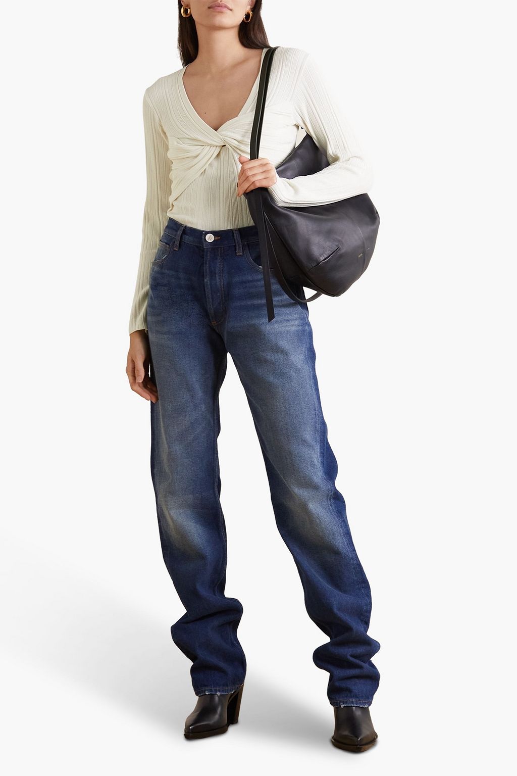 FRAME Twist-front ribbed jersey top