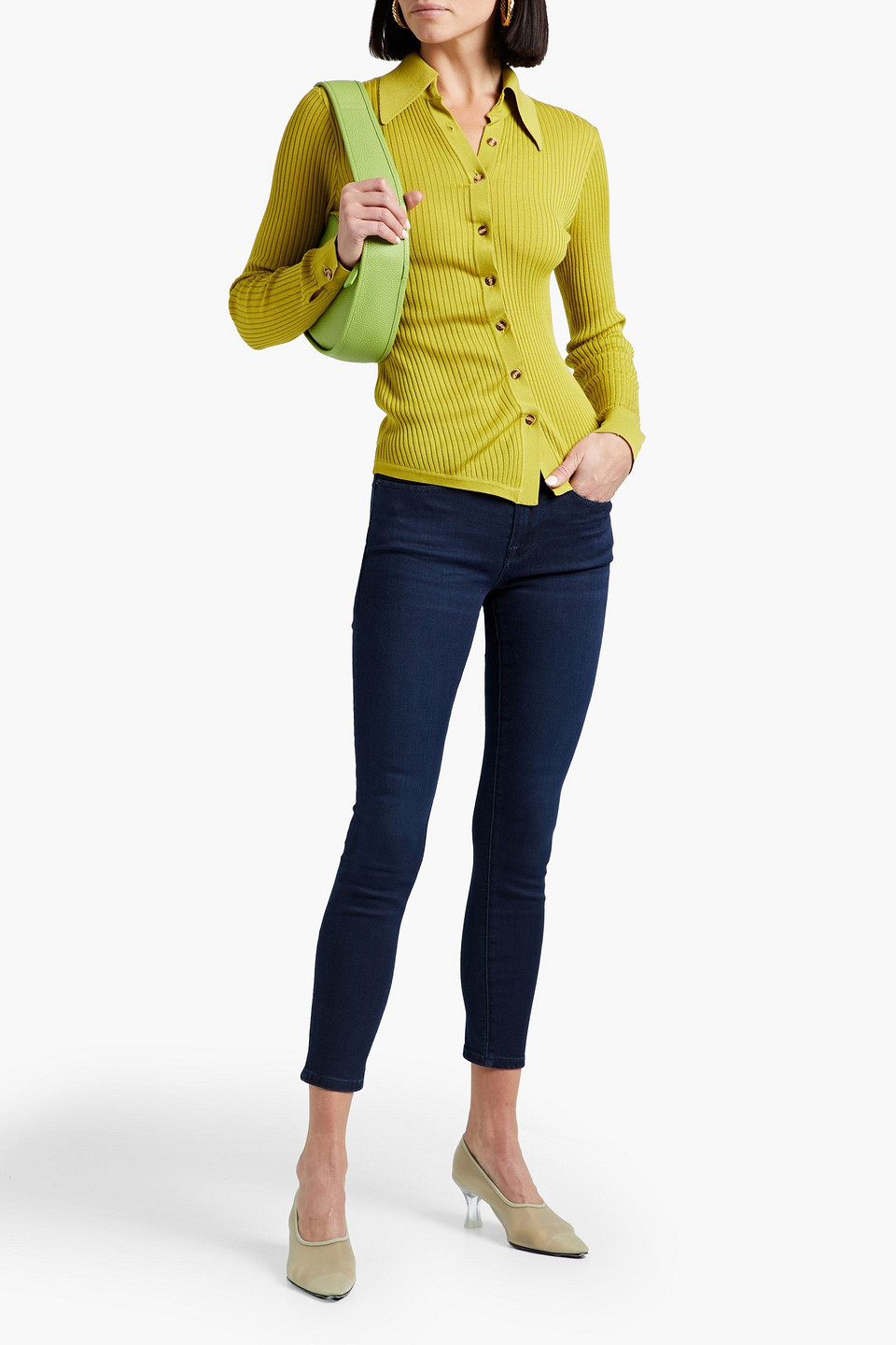 Frame Le Skinny De Jeanne Cropped Mid-rise Skinny Jeans In Dark Denim