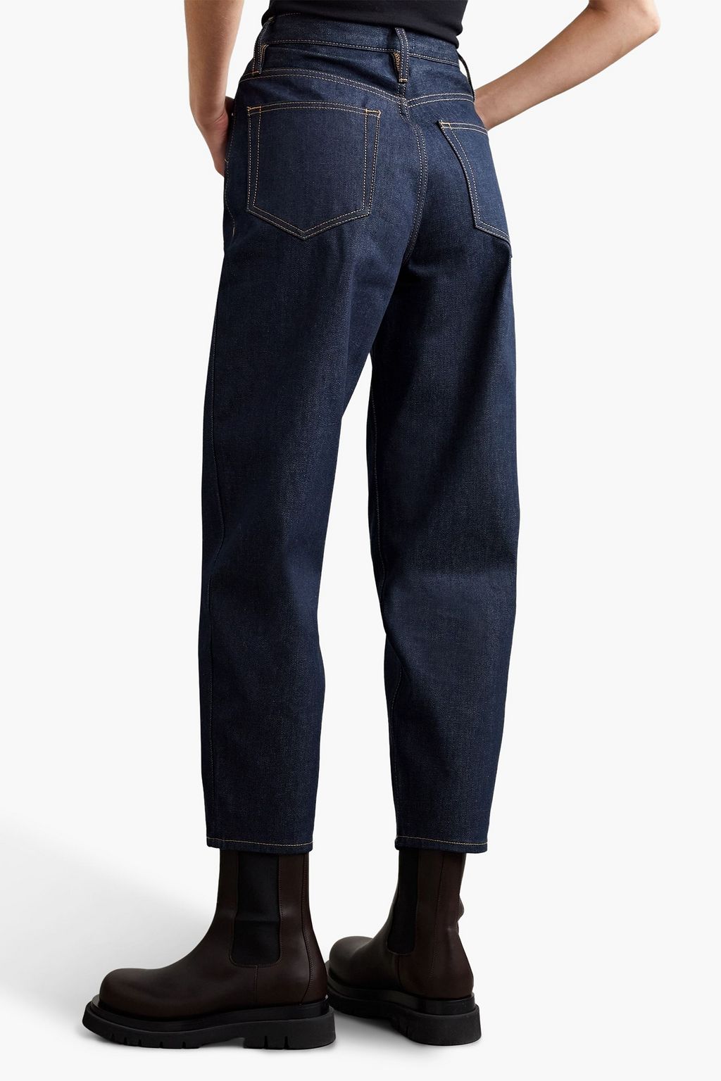 FRAME Cropped faded high-rise tapered jeans