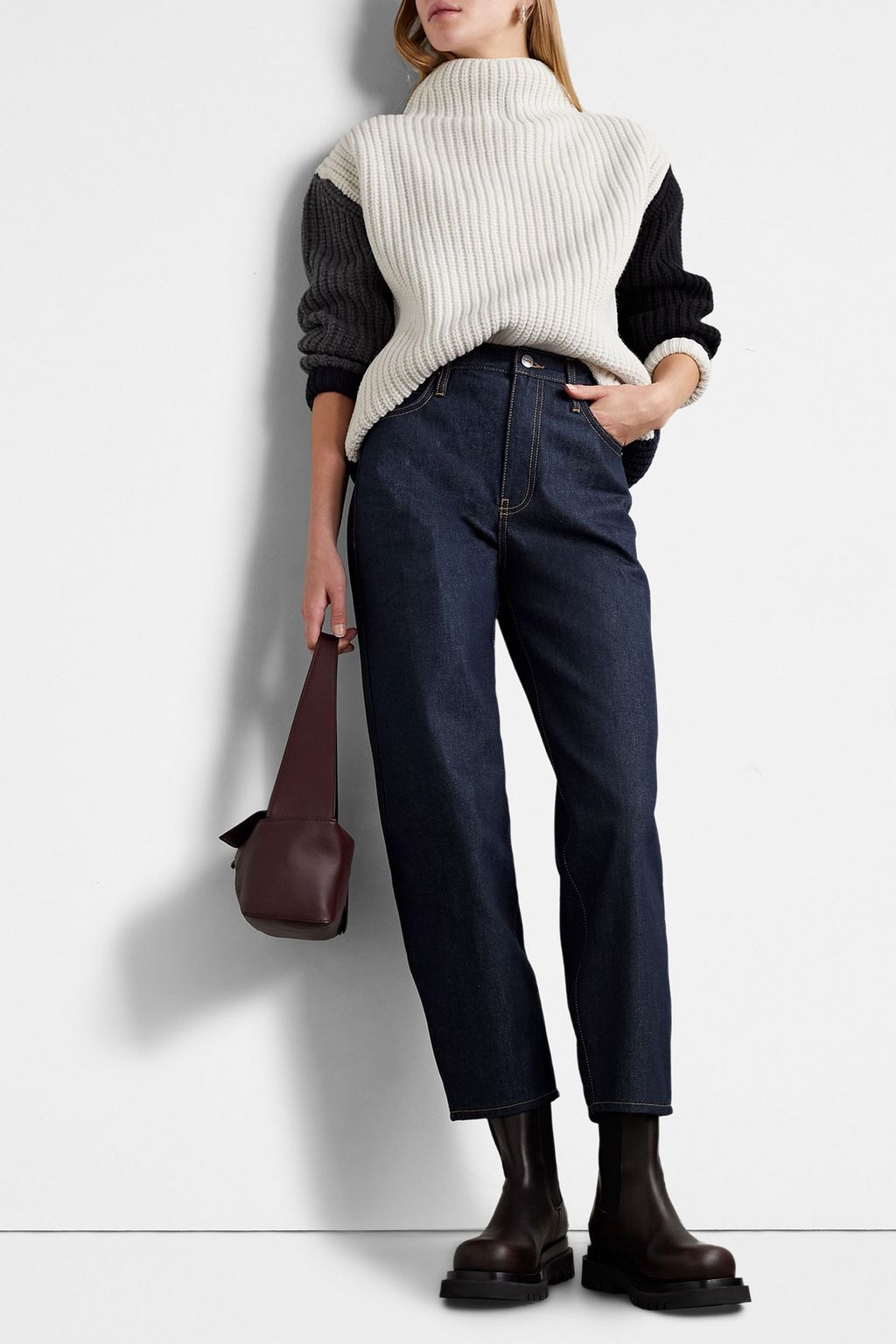 FRAME Cropped faded high-rise tapered jeans