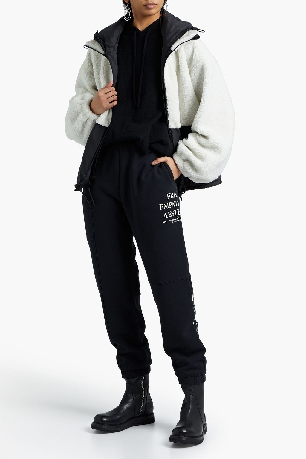 FRAME Shell-paneled fleece hooded jacket