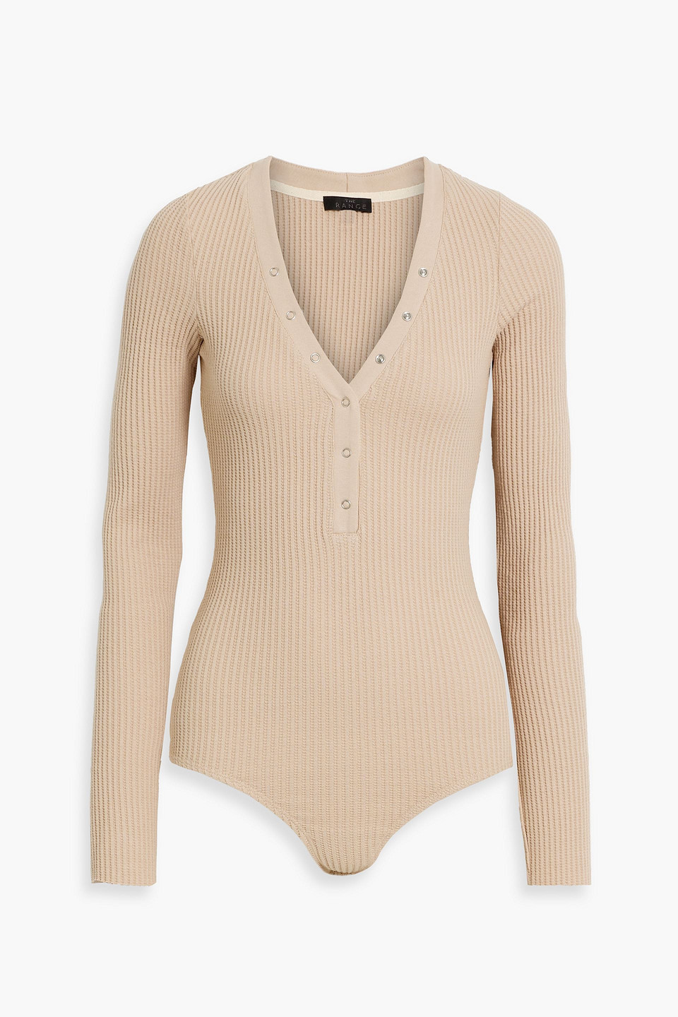 Waffle-knit cotton-blend bodysuit