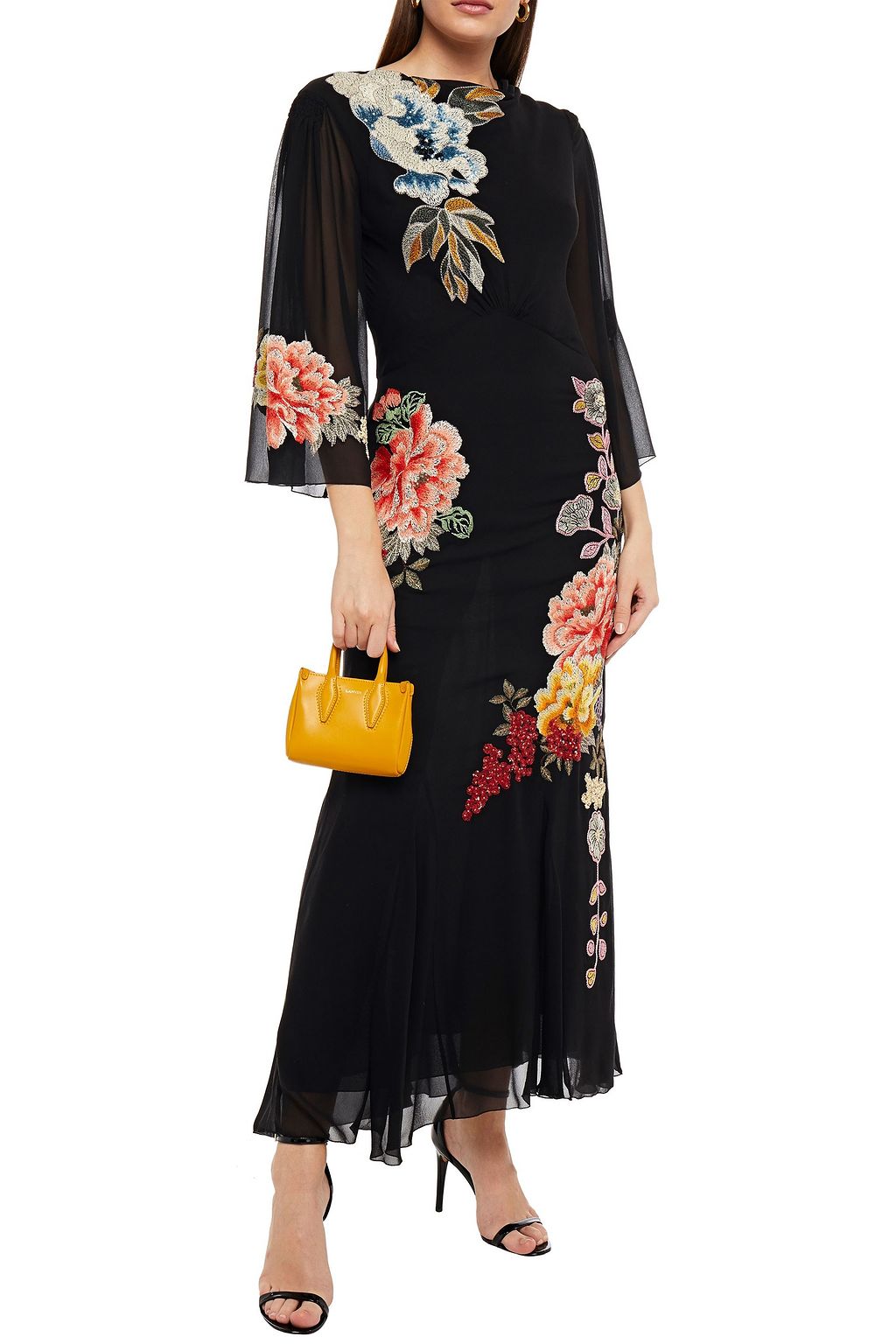 ETRO Shirred embroidered metallic silk-georgette midi dress