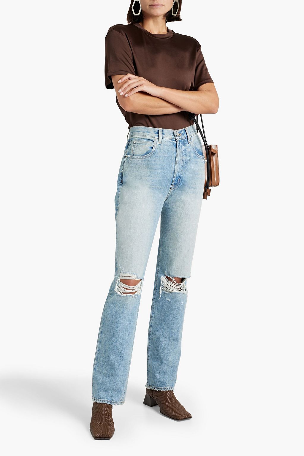 SLVRLAKE London distressed high-rise straight-leg jeans