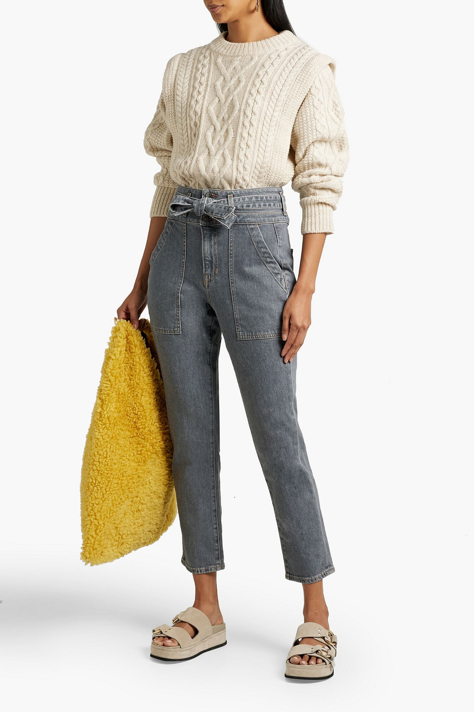 Veronica Beard Logan Belted High-rise Straight-leg Jeans In Gray