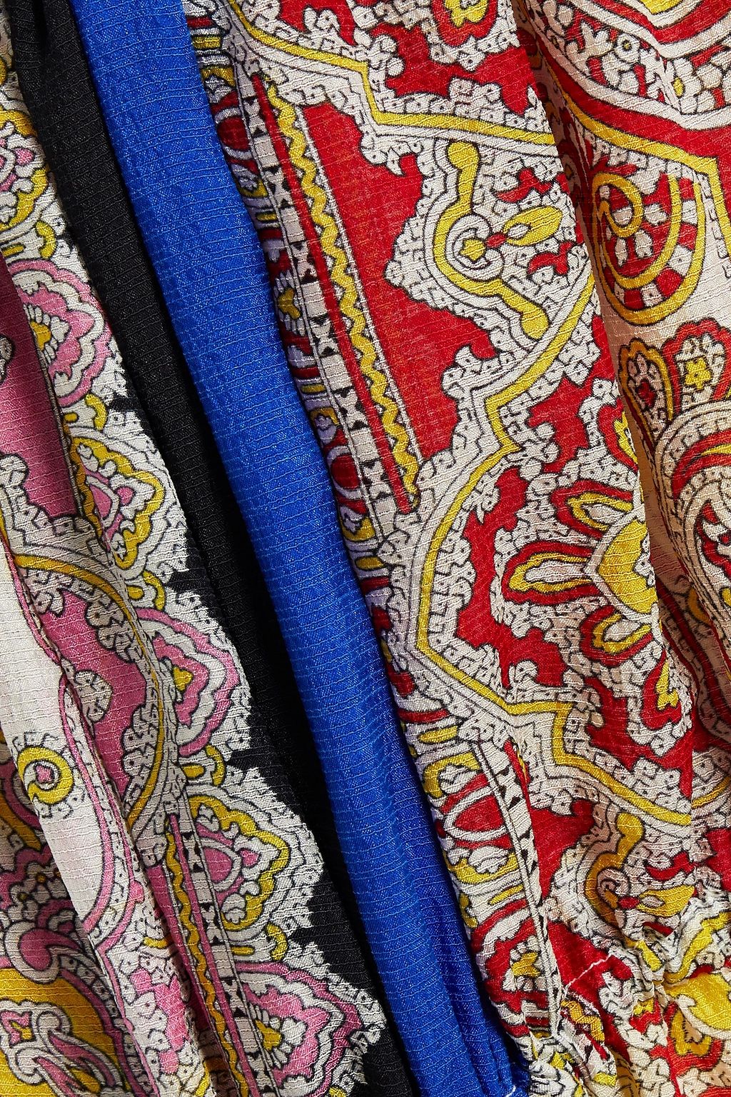 ETRO فستان طويل من قماش جورجيت الحريري مطبّع برسومات وبأجزاء من قماش مختلف