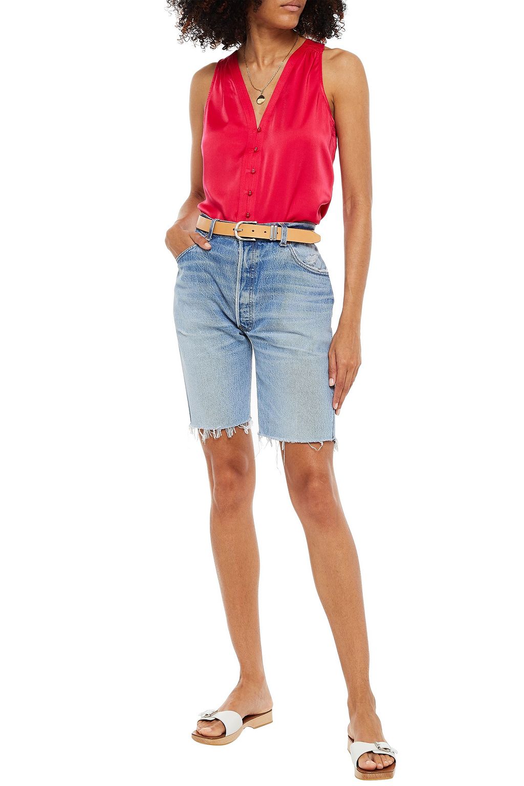 JOIE Tadita shirred satin top
