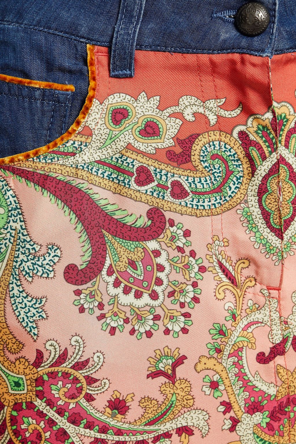 ETRO Printed silk twill-paneled chambray skirt
