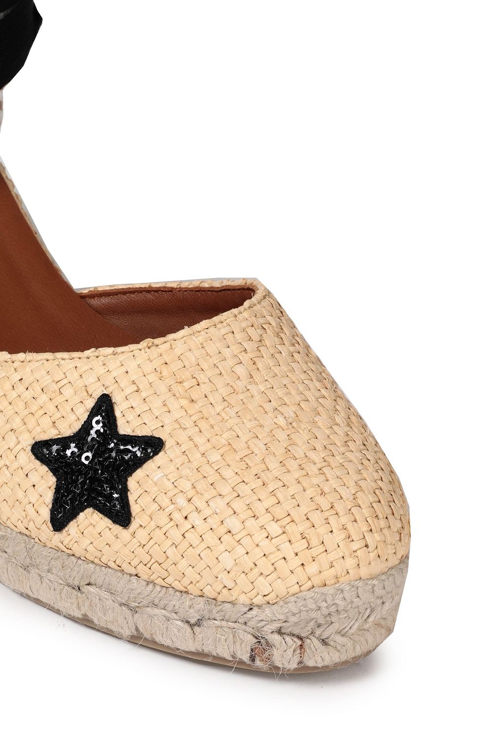 CASTAÑER Carina appliqued faux raffia wedge espadrilles