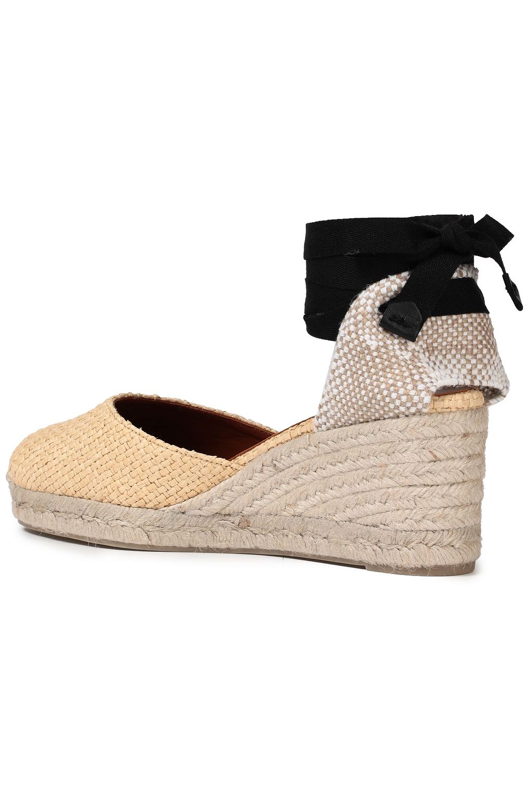 CASTAÑER Carina appliqued faux raffia wedge espadrilles