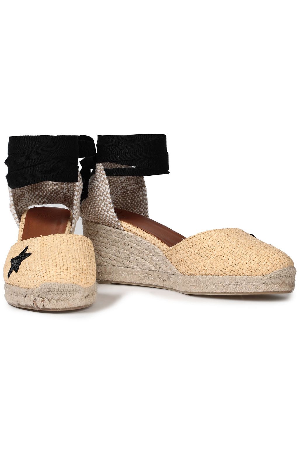 CASTAÑER Carina appliqued faux raffia wedge espadrilles