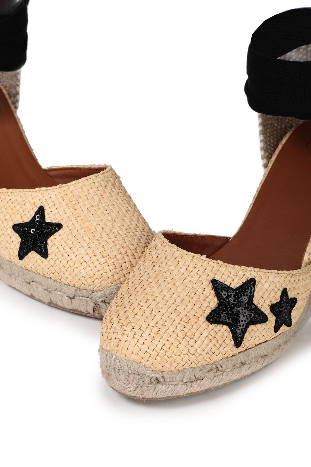 CASTAÑER Carina appliqued faux raffia wedge espadrilles