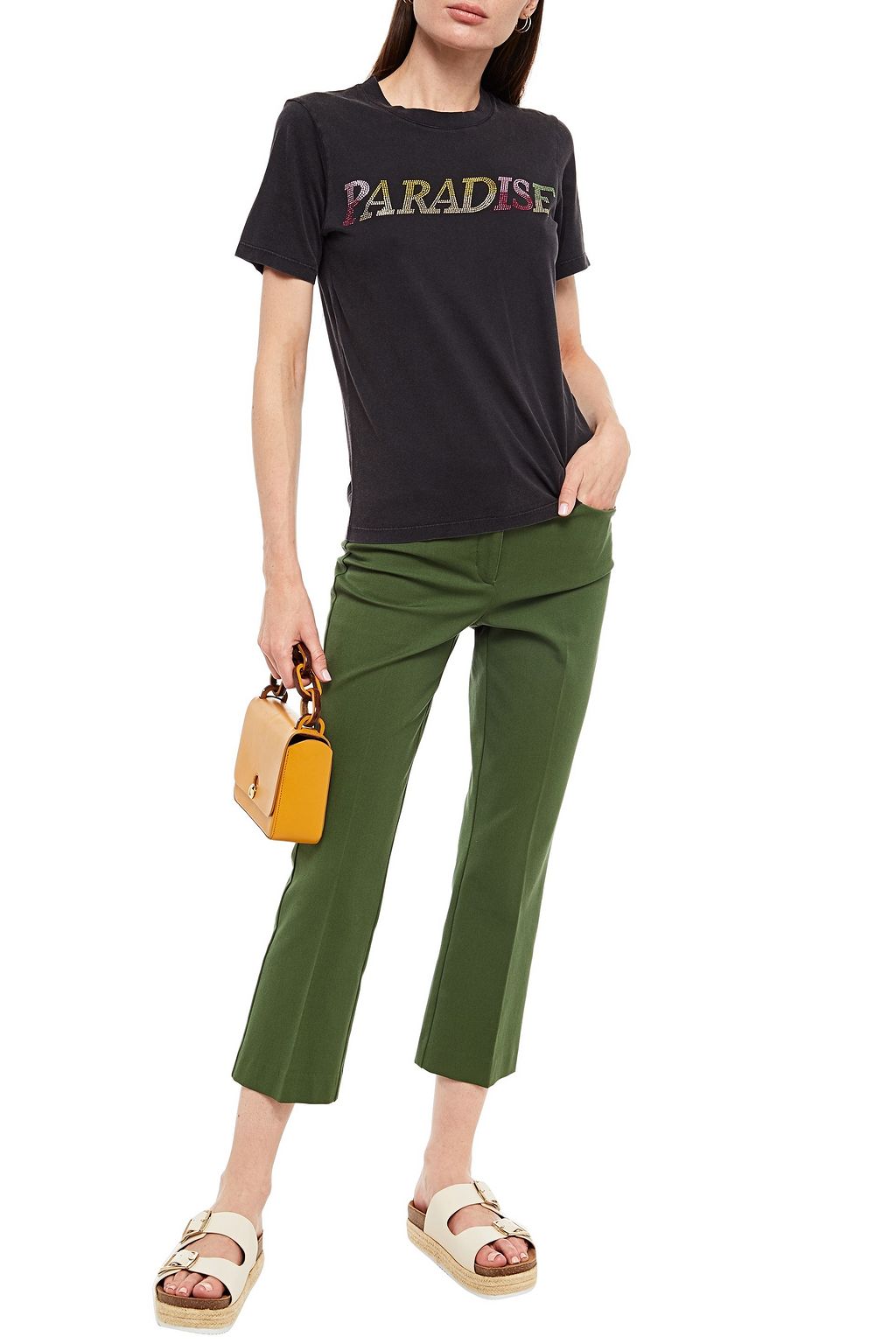 MAJE Crystal-embellished cotton-jersey T-shirt