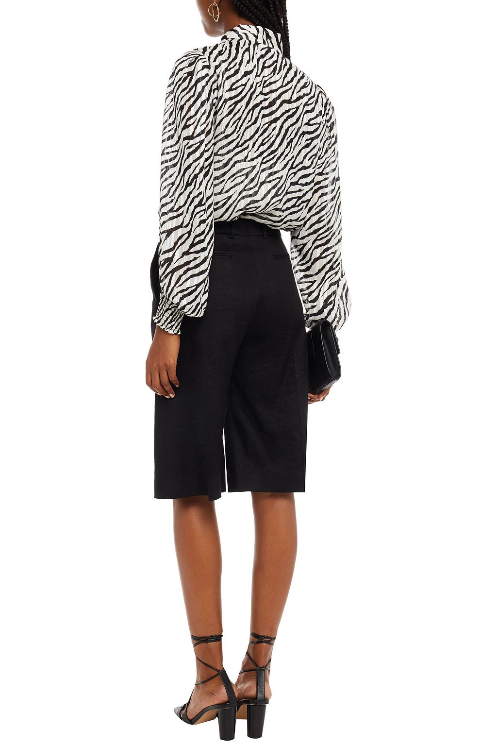 MAJE Pussy-bow metallic zebra-print jacquard shirt