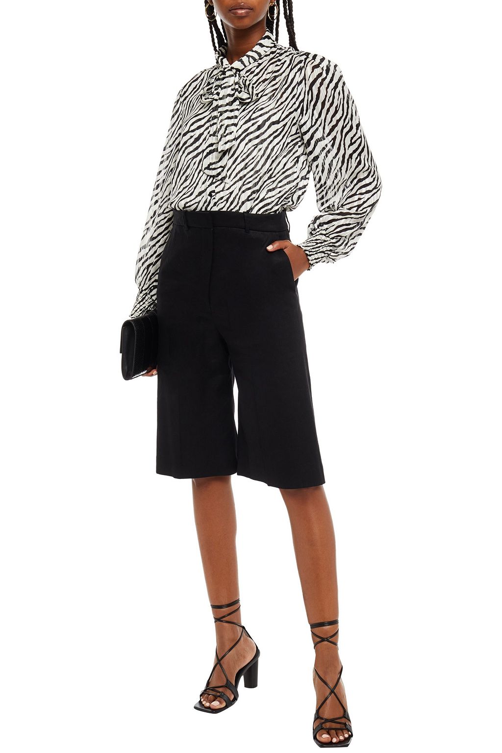MAJE Pussy-bow metallic zebra-print jacquard shirt