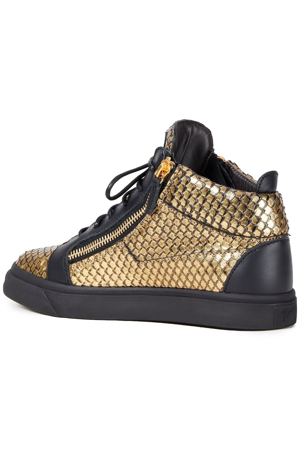 GIUSEPPE ZANOTTI Metallic snake-effect leather high-top sneakers