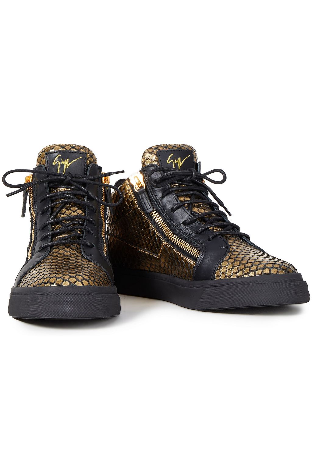 GIUSEPPE ZANOTTI Metallic snake-effect leather high-top sneakers