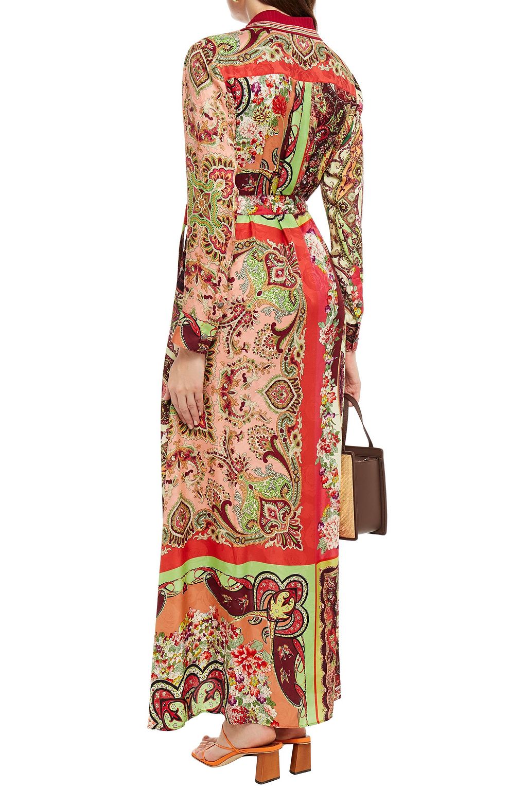 ETRO Belted printed satin-jacquard maxi shirt dress