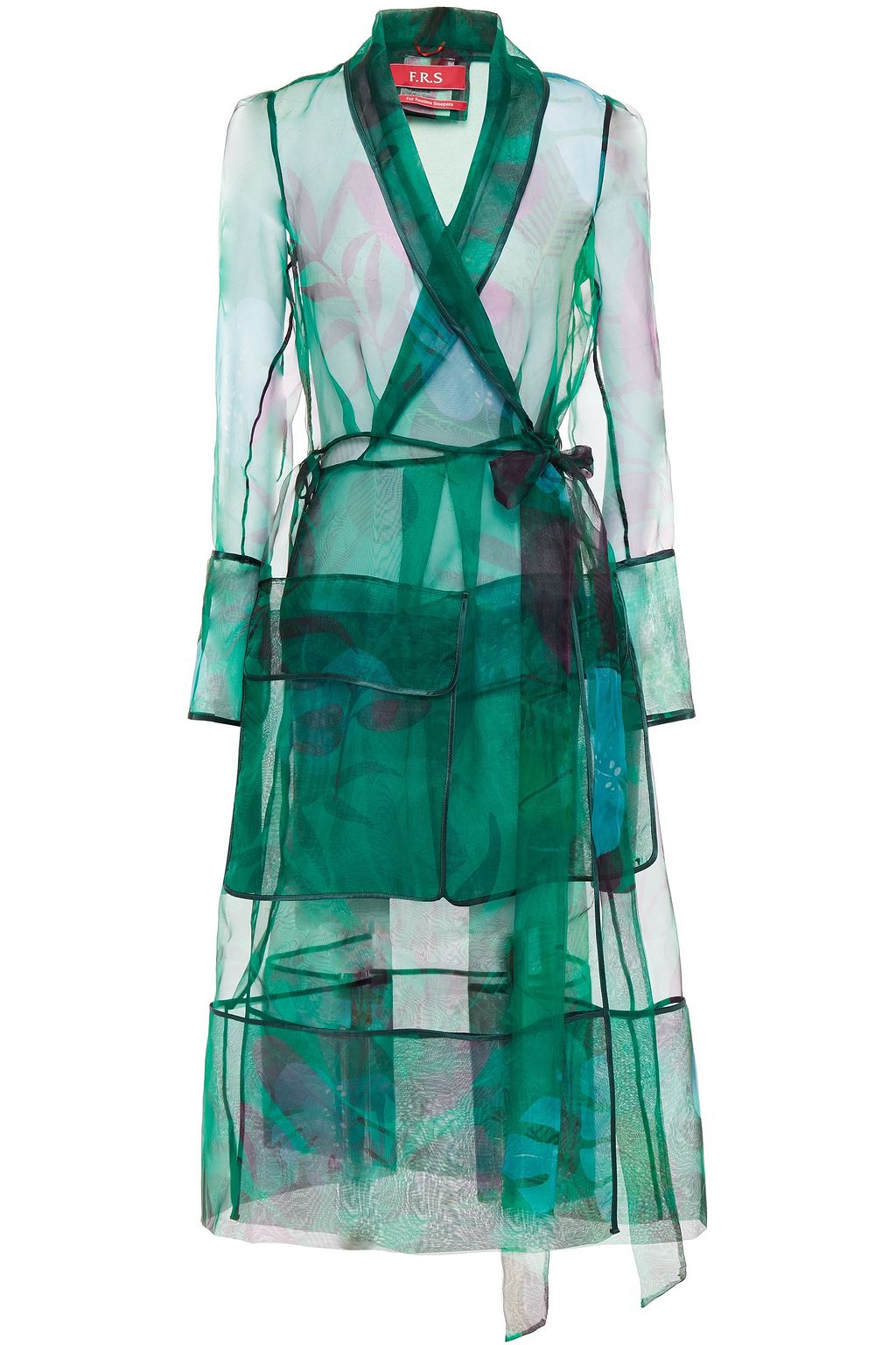 Emerald Satin-trimmed printed organza midi wrap dress | Sale up to 70% off  | THE OUTNET | F.R.S. FOR RESTLESS SLEEPERS | THE OUTNET