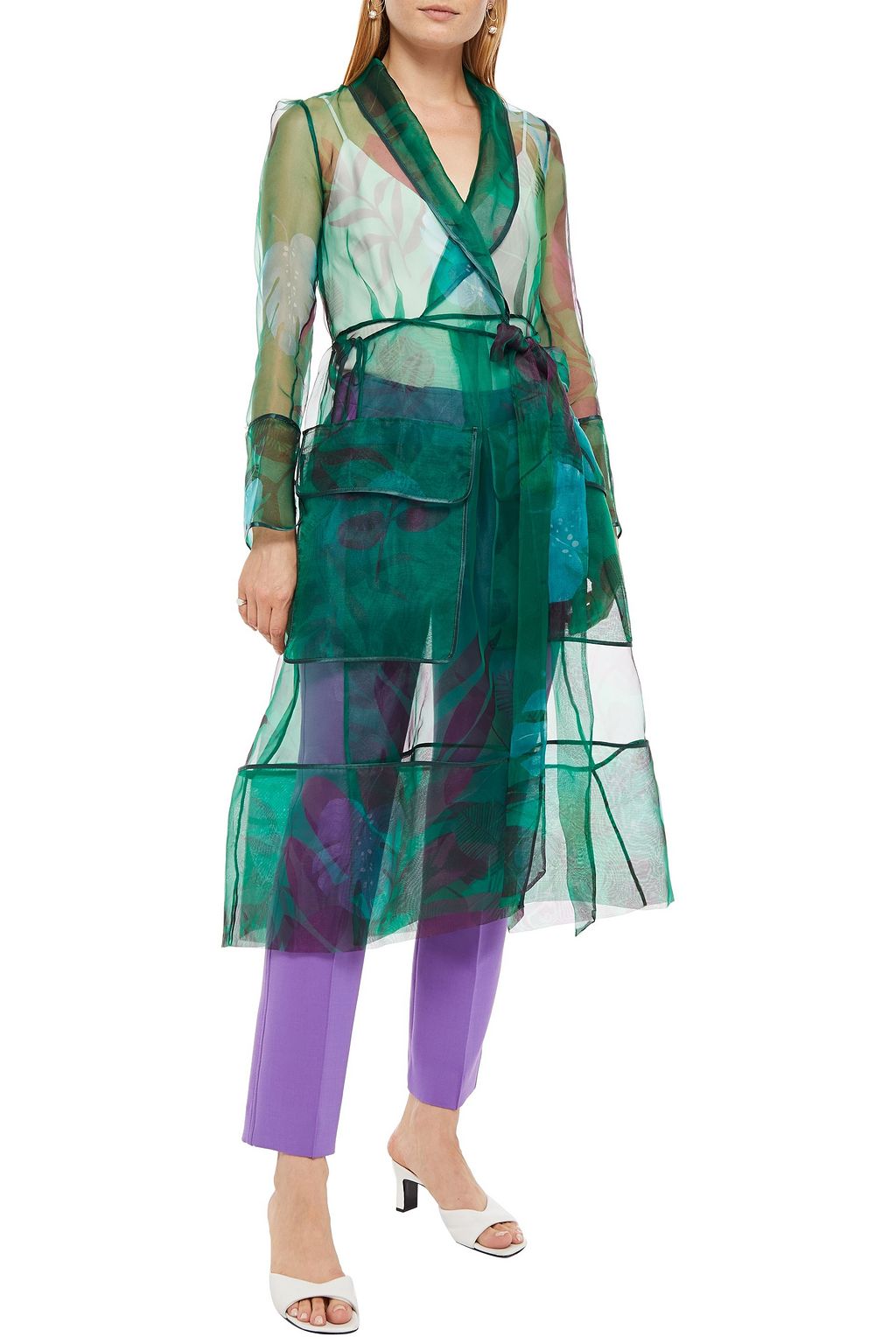 F.R.S. FOR RESTLESS SLEEPERS Satin-trimmed printed organza midi wrap dress