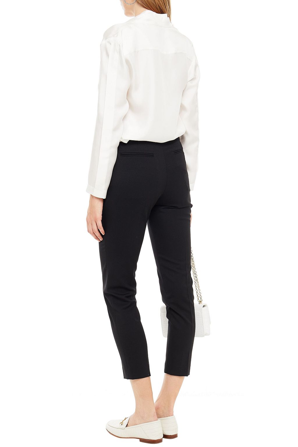 SANDRO Voyou cropped velvet-trimmed twill slim-leg pants