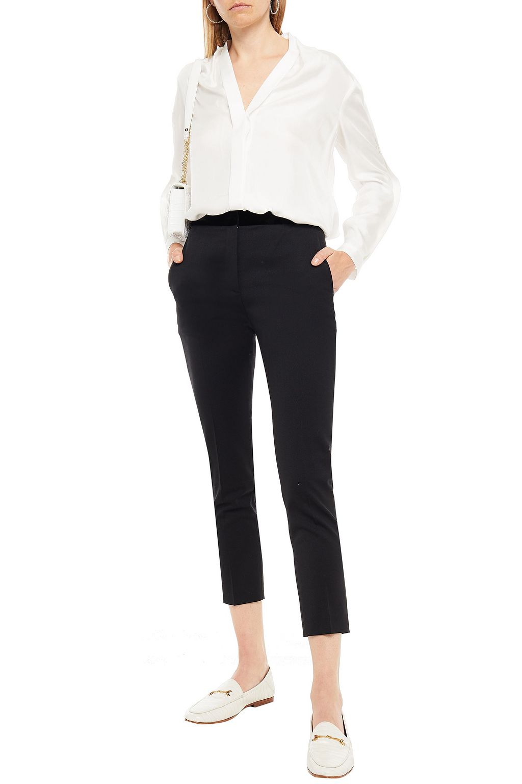 SANDRO Voyou cropped velvet-trimmed twill slim-leg pants