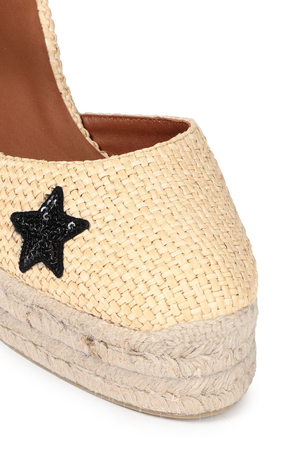 CASTAÑER Carol 80 appliquéd faux raffia wedge espadrilles