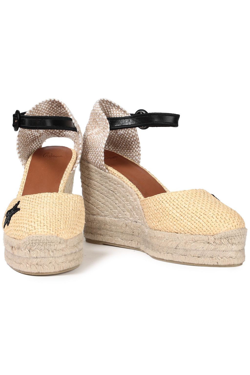 CASTAÑER Carol 80 appliquéd faux raffia wedge espadrilles