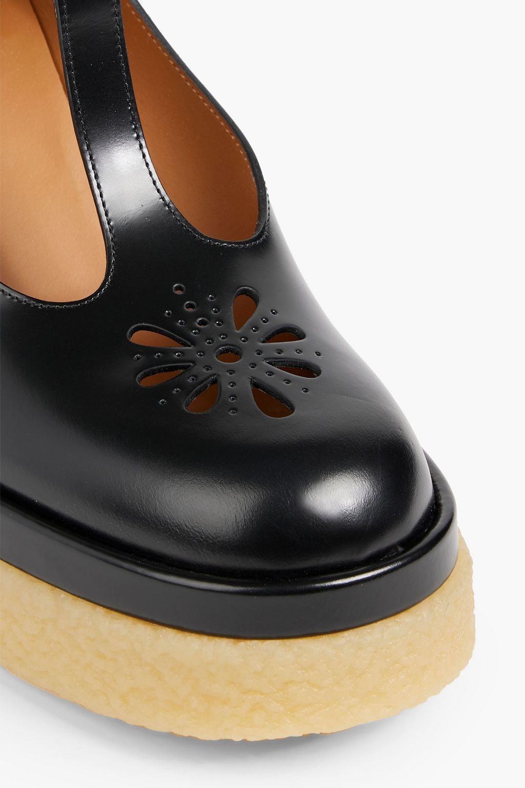 CHLOÉ Kurtys laser-cut glossed-leather Mary Jane platform pumps